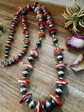 Load image into Gallery viewer, NFR Collection Necklace – Graduated Spiny Oyster & Sterling Silver Pearls 45"