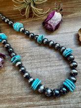 Load image into Gallery viewer, NFR Collection Necklace – 8mm & 14mm Sterling Silver Pearls with 20mm Turquoise Disc – Handmade by The Bijoux FAB – 23.5"