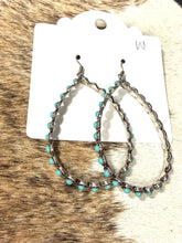 Load image into Gallery viewer, Faux Turquoise Beaded Teardrop Hoop Earrings – Silver Western Cowgirl Dangle Earrings