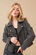 Load image into Gallery viewer, Crystal Studded Stretch Zip Up Moto Jacket