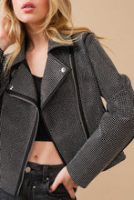 Load image into Gallery viewer, Crystal Studded Stretch Zip Up Moto Jacket