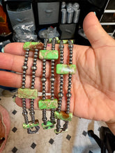 Load image into Gallery viewer, Green Double Strand Necklace – 13” Beaded – Sterling Silver Pearls & Rectangle Variscite Turquoise