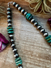 Load image into Gallery viewer, NFR Collection Necklace – 12mm Sterling Silver Pearls with 16mm Green Turquoise Rondelle – Handmade by The Bijoux FAB – 21.5"
