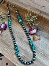 Load image into Gallery viewer, NFR Collection Necklace – 8mm, 10mm & 14mm Sterling Silver Pearls with Turquoise – Handmade by The Bijoux FAB – 37"