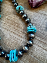 Load image into Gallery viewer, NFR Collection Necklace – 8mm & 14mm Sterling Silver Pearls with 20mm Turquoise Disc – Handmade by The Bijoux FAB – 23.5"