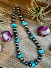 Load image into Gallery viewer, NFR Collection Necklace – 8mm & 14mm Sterling Silver Pearls with 20mm Turquoise Disc – Handmade by The Bijoux FAB – 23.5"
