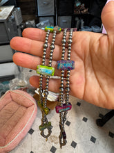 Load image into Gallery viewer, Green/Blue Double Strand Necklace – 13” Beaded – Sterling Silver Pearls & Rectangle Variscite Turquoise