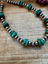 Load image into Gallery viewer, NFR Collection Necklace – 8mm & 10mm Sterling Silver Pearls with 16mm Green Turquoise Rondelle – Handmade by The Bijoux FAB – 16.5"