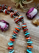 Load image into Gallery viewer, NFR Collection Necklace – Sterling Silver Pearls with Blue Turquoise & Spiny Oyster – Handmade by The Bijoux FAB – 29"