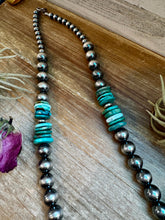 Load image into Gallery viewer, NFR Collection Necklace – 8mm, 10mm & 14mm Sterling Silver Pearls with Turquoise – Handmade by The Bijoux FAB – 37"