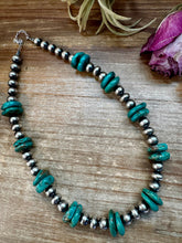 Load image into Gallery viewer, NFR Collection Necklace – 8mm & 10mm Sterling Silver Pearls with 16mm Green Turquoise Rondelle – Handmade by The Bijoux FAB – 16.5"