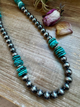 Load image into Gallery viewer, NFR Collection Necklace – 8mm, 10mm & 14mm Sterling Silver Pearls with Turquoise – Handmade by The Bijoux FAB – 37"