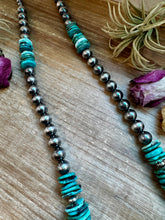 Load image into Gallery viewer, NFR Collection Necklace – 8mm, 10mm & 14mm Sterling Silver Pearls with Turquoise – Handmade by The Bijoux FAB – 37"