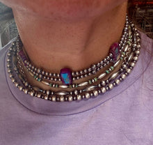 Load image into Gallery viewer, Green/Blue Double Strand Necklace – 13” Beaded – Sterling Silver Pearls & Rectangle Variscite Turquoise