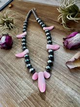 Load image into Gallery viewer, NFR Collection Necklace – 8mm & 14mm Sterling Silver Pearls with Pink Conch Shell – 23"