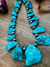 Load image into Gallery viewer, NFR Collection Necklace – 8mm Sterling Silver Pearls with Graduated Turquoise – Handmade by The Bijoux FAB – 34"