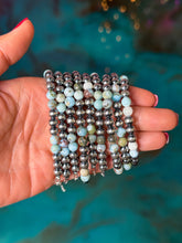 Load image into Gallery viewer, Sterling Silver & Larimar Bracelet – 6 mm Beads
