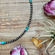 Load image into Gallery viewer, Sterling Silver Pearl Necklace with Turquoise & Variscite Rondelles – 19.5”