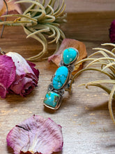 Load image into Gallery viewer, 3-Stone Sonoran Turquoise Sterling Silver Ring – Adjustable