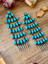 Load image into Gallery viewer, Sterling Silver Kingman Turquoise Dangle Earrings – 5 Inch Statement Design – Native Made by Geraldine James – Navajo Handmade