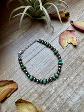 Load image into Gallery viewer, Sterling Silver Pearls with Green Turquoise Rondelles Bracelet
