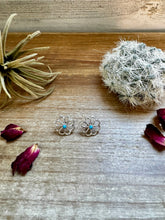 Load image into Gallery viewer, Zuni Cluster Earrings – Small Turquoise Flower in Sterling Silver
