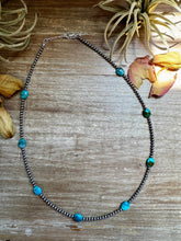 Load image into Gallery viewer, 21” Necklace – Sterling Silver Pearls &amp; High-Grade Oval Turquoise
