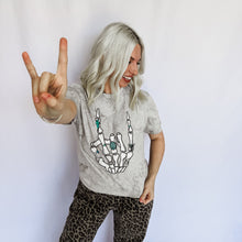 Load image into Gallery viewer, *Turquoise Skeleton Peace Sign Graphic Tee
