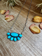 Load image into Gallery viewer, Kingman Turquoise Long Cluster Necklace – 19&quot; Paperclip Chain
