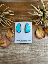Load image into Gallery viewer, Kingman Turquoise Earrings – Sterling Silver – Handmade by Donovan Nez, Navajo Artist
