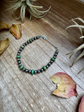 Load image into Gallery viewer, Sterling Silver Pearls with Green Turquoise Rondelles Bracelet
