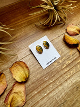 Load image into Gallery viewer, Oval Bumblebee Jasper Stud Earrings – Sterling Silver, Native Made by K.S., USA
