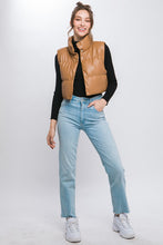 Load image into Gallery viewer, PU Faux Leather puffer West With Snap Button
