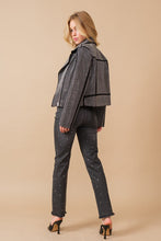 Load image into Gallery viewer, Crystal Studded Stretch Zip Up Moto Jacket
