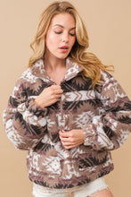 Load image into Gallery viewer, Aztec Teddy Mock Neck Zip Up Pullover
