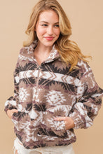 Load image into Gallery viewer, Aztec Teddy Mock Neck Zip Up Pullover
