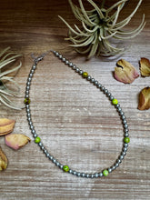 Load image into Gallery viewer, Silver-Plated Chain Necklace – 6mm Beads &amp; 8mm Green Variscite – 18.5&quot;
