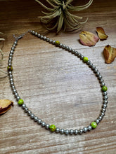 Load image into Gallery viewer, Silver-Plated Chain Necklace – 6mm Beads &amp; 8mm Green Variscite – 18.5&quot;
