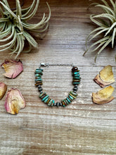 Load image into Gallery viewer, Green Turquoise Chip Bracelet with Sterling Silver Saucers &amp; Chain
