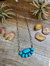Load image into Gallery viewer, Kingman Turquoise Long Cluster Necklace – 19&quot; Paperclip Chain
