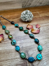 Load image into Gallery viewer, 23 inch 5 mm Sterling Silver Pearls necklace with Mix Turquoise
