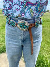 Load image into Gallery viewer, Turquoise Concho Belt – Sterling Silver – Native Made DM – One of a Kind
