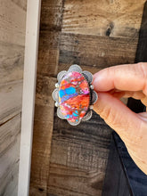 Load image into Gallery viewer, Adjustable Ring – Pink Dahlia Stone – Sterling Silver – Tia Long Navajo Handmade
