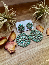 Load image into Gallery viewer, Cluster Dangle Earrings – Kingman Turquoise &amp; Sterling Silver
