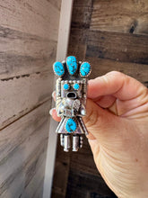 Load image into Gallery viewer, The Kachina Ring – Size 8 – Sterling Silver – Kingman Turquoise – Navajo Handmade
