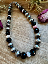 Load image into Gallery viewer, NFR Collection Necklace – 8mm &amp; 16mm Sterling Silver Pearls with Faceted Black Onyx &amp; Pink Conch – Handmade by The Bijoux FAB – 21&quot;
