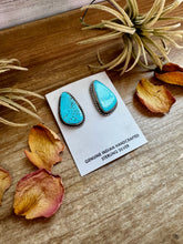 Load image into Gallery viewer, Kingman Turquoise Earrings – Sterling Silver – Handmade by Donovan Nez, Navajo Artist
