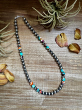 Load image into Gallery viewer, Mohave Turquoise Mix &amp; Sterling Silver Necklace – 8 mm Beads – 19 Inch + Extender
