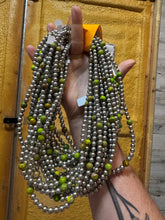 Load image into Gallery viewer, Silver-Plated Chain Necklace – 6mm Beads &amp; 8mm Green Variscite – 18.5&quot;
