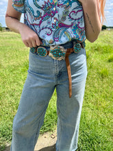 Load image into Gallery viewer, Turquoise Concho Belt – Sterling Silver – Native Made DM – One of a Kind
